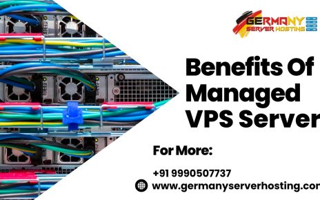 Illustration depicting the Benefits of Managed VPS Server: A dynamic server icon surrounded by icons representing optimal performance, expert management, scalability, security, and user-friendly control.